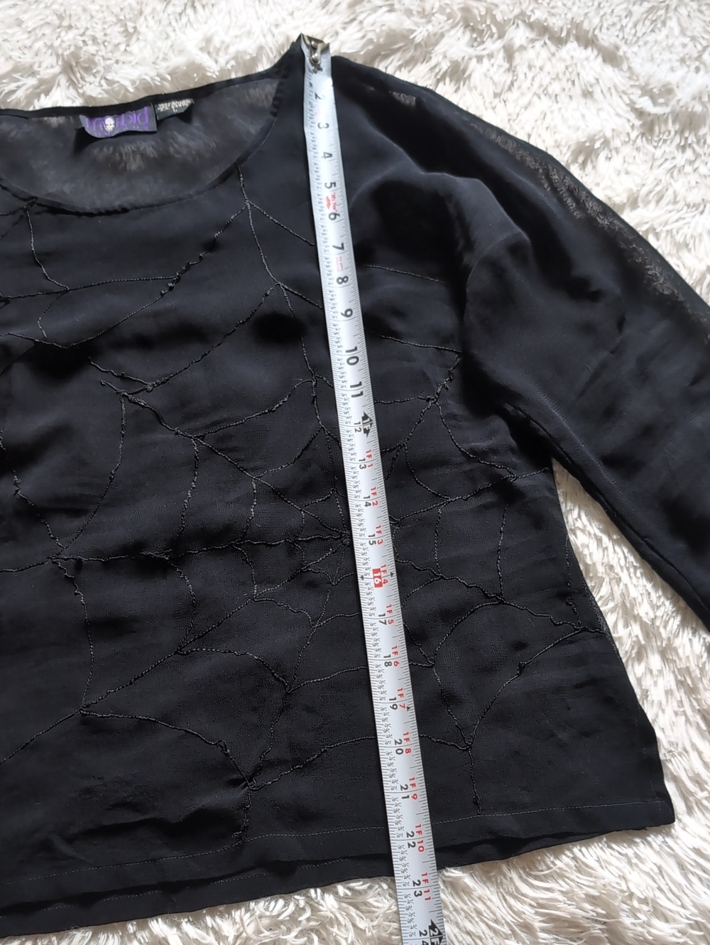 90s Morbid Threads Spiderweb Embroidery Sheer Vintage Hot Topic Black Top Large - Picture 12 of 12